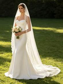 1pc 2m Long Lace Bridal Veil, Elegant Wedding Dress Accessory, Suitable For Cathedral Wedding - Nhiều màu - Xem 3