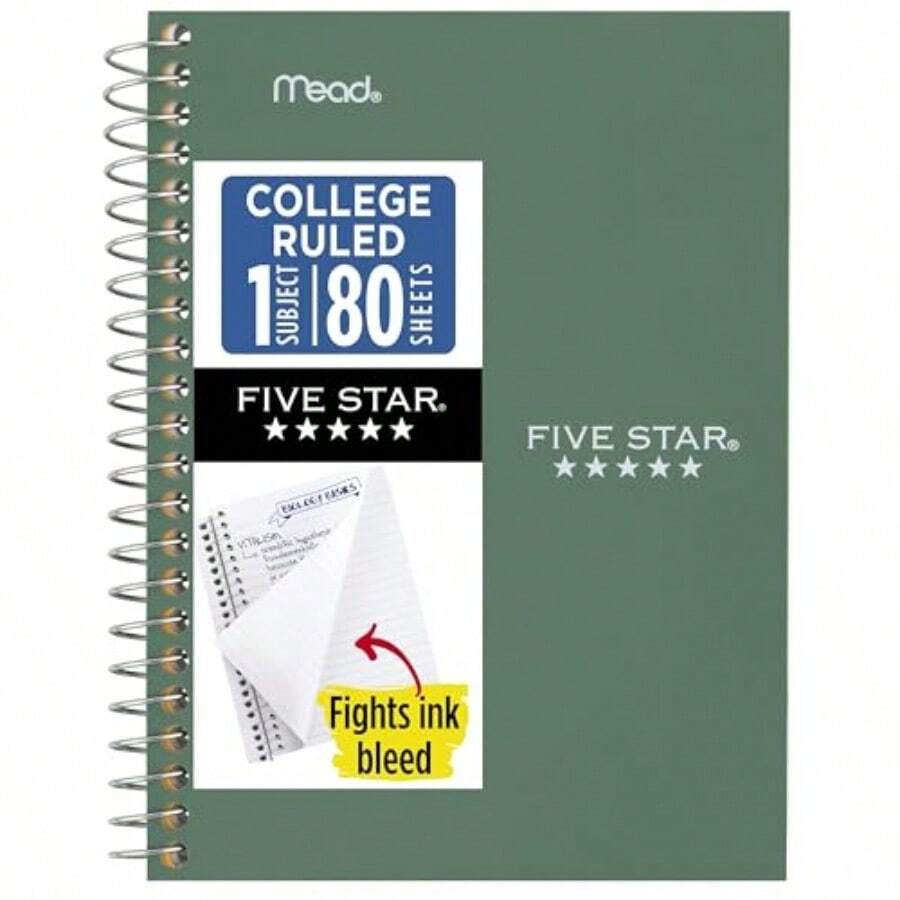 Spiral Notebook Subject Colle Ru Pr 4-3/8" X 7" Personal Size 80 Seets Ink Bleed Water Reant Cover Aglass Green 450048C-E - Xanh lục thủy tinh biển - Xem 1