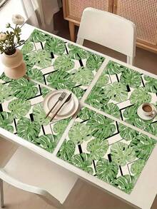 1pc Tropical Palm Leaf Pattern Printed Table Runner, 4pcs Palm Leaf Pattern Printed Placemats, Suitable For Holidays, Parties, Birthdays, Dinners, Kitchen & Dining Room Table Decor, Applicable For All Seasons Home Decor, Household Textiles - Multicolor - View 10