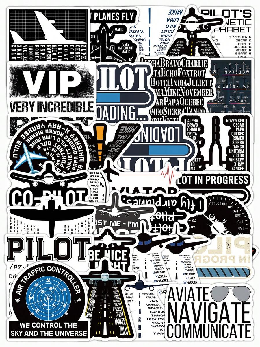 43 pièces Autocollants vintage d'aviation de pilote - Style cargo américain rétro avec des motifs et des badges thématiques d'avion intéressants, convient pour décorer les ordinateurs portables, les Kindles, les tasses, les bagages et d'autres surfaces, également idéal pour le scrapbooking, la décoration de bureau, la décoration de chambre, les fournitures scolaires, etc. - Multicolore - Voir 1