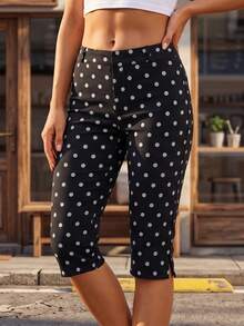 Pantalones de punto Polka para mujeres, pantalones de punto delgado de cintura baja, pantalones de punto blanco y negro casuales y pantalones de costura de rodilla, adecuados para el Fitness diario y el ejercicio. - Multicolor - Ver 4