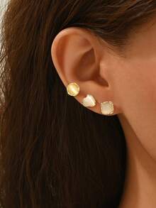 3 pares de pendientes de lujo elegantes con diseño geométrico de ojo de gato para mujer, adecuados para uso diario - multicolor - Ver 2