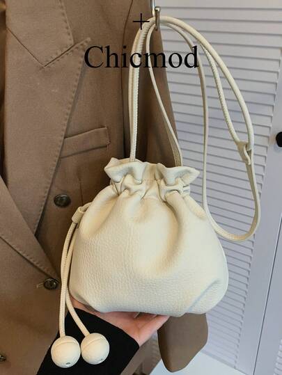 1 chiếc túi đeo chéo thời trang và thanh lịch làm từ vải polyester, có nơ trang trí, dây rút đóng mở, dây đeo vai đính hạt, thích hợp cho tiệc tùng, đám cưới.