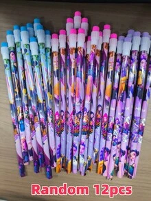 Hasbro 12支装卡通K-POP风格学习铅笔，K-POP风格文具（随机款式），带橡皮擦笔帽，适合2025年偶像组合“魔女猎人” - 彩色 - 查看 8