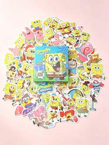 SpongeBob SquarePants 63/100pcs Cartoon Stickers, Cute Waterproof Vinyl Stickers, Removable Self-Adhesive Stickers, Suitable For Decorating Laptops, Water Bottles, Phone Cases, Diaries, Notebooks And DIY Crafts, Great For Fans, Kids And Students, Perfect For Personalizing Daily Items - Sticker - View 1