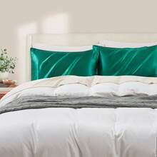 Light Blue Satin Pillowcase Standard Set Of 2 With Envelope Closure,Light Blue Silk Pillowcase For Hair And Skin (20x26) - Blackish Green - View 6