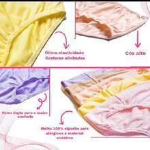 Kit com 06 Calçolas Lisa Adulto para Senhoras em Algodão 100% Calcinha Feminina Conforto e Qualidade. - Multicolorido - Visão 3
