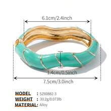 ORNAPEADIA 1pc Women's Gold-Plated Turquoise Enamel Open Bangle Bracelet, Versatile Beach & Daily Wear Accessory, Suitable For Gift - SZ60882-3 - View 8