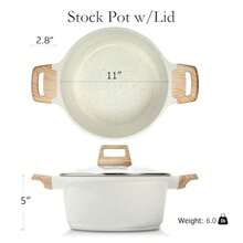 ESLITE LIFE - Olla antiadherente con tapa, cazuela de granito de 7 cuartos de galón, olla grande para sopa, olla de cocina para pasta, compatible con inducción,  y PFOA, color blanco - Ver 3