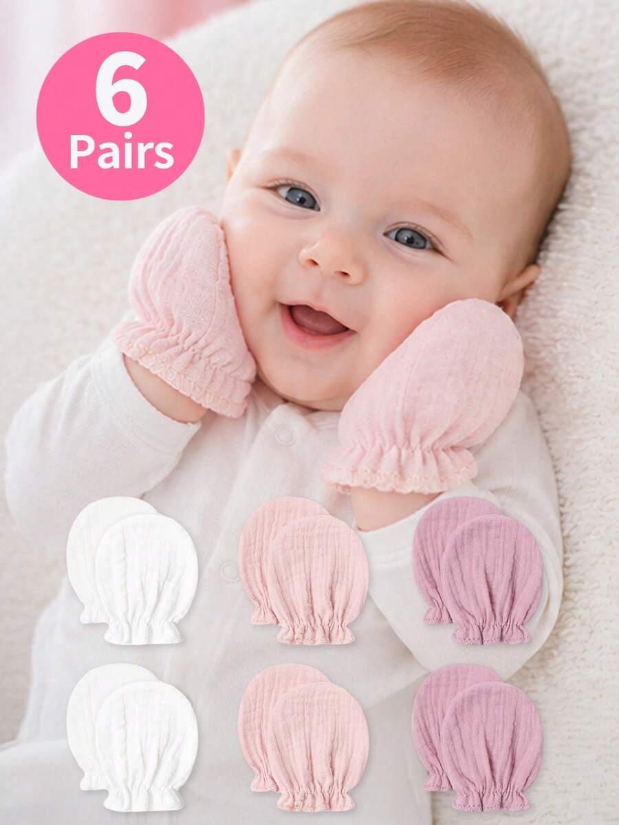6 Pairs Baby Anti-Scratch Mittens, Breathable Gloves, Infant Daily Care Essentials - 6Pairs - View 1