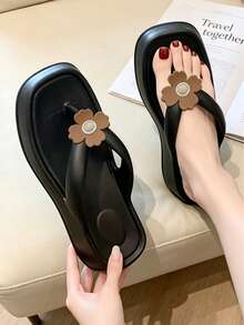 Dép xỏ ngón đế xuồng co giãn thoải mái với họa tiết hoa 3D. - Đen 2 - Xem 5