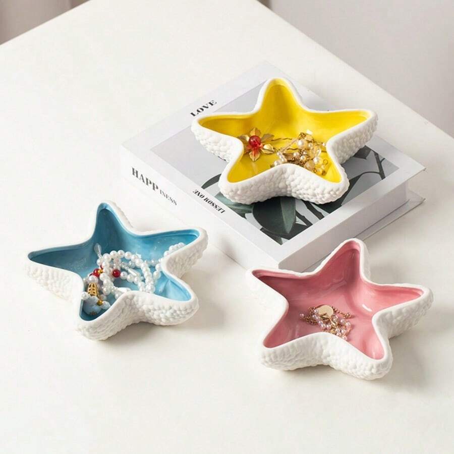 贝壳、海星、贝壳花盆模具、多肉花盆装饰、储物罐、石膏、水泥、蜡烛、硅胶模具（用于 DIY 海洋主题工艺品）、波浪托盘模具 - 海星 - 查看 1