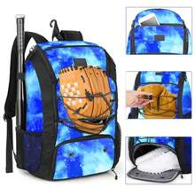 Baball Backpack Softball Bat Bag Wit Soes Compartment  Yout Boys And Adult Ligweig Baball Bag Wit Fence Ook Old TBall Bat Batting Mitten Elmet Caps Teeball Ar - Galaxy Blue - View 4