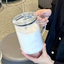 Bình nước thủy tinh có ống hút và nắp đậy, món quà thời trang dành cho phụ nữ, người yêu cà phê, quà cưới cho phù dâu, dung tích lớn, dễ thương. - Nhiều màu - Xem 9
