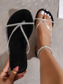 2026 New Women's Plus Size Gold Sandals Summer Flat Toe Sandals With Metal Buckle - Black - View 1
