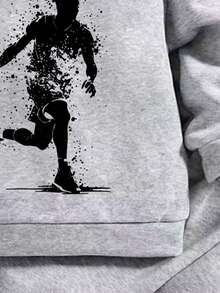 Baby Boy Cartoon Print Crew Neck Long Sleeve Warm Sweatshirt And Pants Set - Grey - View 6