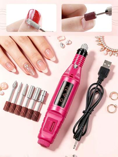 coscelia Máquina de taladro de uñas eléctrica profesional, pulidora de uñas eléctrica portátil y ajustable en velocidad, lima de uñas eléctrica de bajo ruido, removedor de cutículas y piel muerta, herramienta de pulido y esmerilado de uñas acrílicas y de gel para salón y uso doméstico DIY