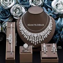 Bộ trang sức hình học 4 món bằng đá Zirconia trắng - Dây chuyền, bông tai, nhẫn, vòng tay, phù hợp cho nữ giới đeo hàng ngày, dự tiệc, đám cưới và trang phục cô dâu. - trắng - Xem 6