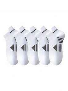 5 Pairs Men's Thin Mesh Breathable Running Sports Socks, Minimalist Solid Color & Striped Short Crew Socks For Summer - Multicolor - View 13