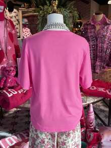 Camiseta de Mujer DrmWander, Estilo Casual Urbano, Camiseta Gráfica de Manga Corta, Bonita Camiseta de Verano - rosa brillante 2 - Ver 2