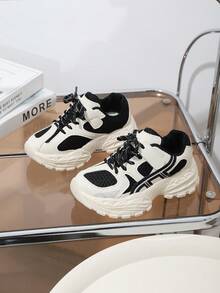 1 Pair Children's Fashion Casual Sneakers, Soft Sole Anti-Slip Mesh Breathable Running Shoes, Suitable For Boys And Girls, Spring/Autumn - Black and White - View 4