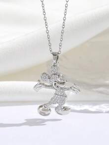 Disney Dây chuyền hình chuột Mickey hoạt hình, dây chuyền choker tối giản dành cho nữ, quà tặng cho bạn bè. - Bạc - Xem 6