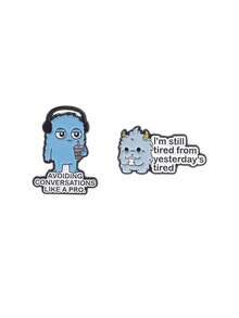 1set Introvert Mood Enamel Pins Cartoon Animal Brooches Lapel Badge Still Tired From Yesterdays Tired Jewelry Gift For Friends - Multicolor - View 12