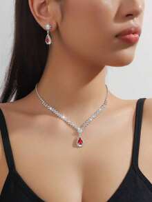 4/3pcs Women's Elegant Water Drop Pendant Necklace, Earrings & Bracelet Jewelry Set, Perfect Bridal Accessory For Weddings, Party & Daily Wear - 白色四件套裝 - 查看 11