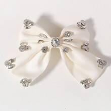 1pc Elegant French Ballet Style Big Bow Hair Clip, Satin Fabric Rhinestone Spring Clamp Hair Accessory - White - View 2