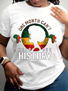 Women's Black History Month Africa Map And Text Print Round Neck T-Shirt Fashion Cotton Casual Round Neck Top Soft Comfortable For Celebrations And Everyday Wear - 白色 - 查看 6