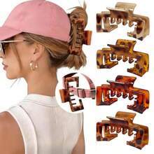 4pcs/Set Large Multipurpose Hair Clips, Minimalist Classic Design, Smooth Texture, Secure Grip, Anti-Slip Teeth, Suitable For Thick Hair, Ideal For Baseball Caps, Beach, Casual Outings, Indoor Leisure, And Universal Holiday Gifts - Hat Square Claw - View 11