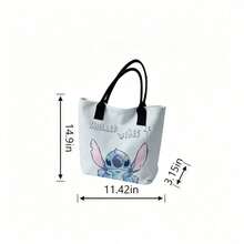 Miniso Disney Stitch "Chilled Vibes" Canvas Tote Bag, Light Blue Watercolor Shoulder Bag For Daily Use - Pink - View 6