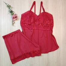 Baby Doll Microfiber Lace Comfort Without Padded Lined Pajama Short Doll - 351 - 紅色 - 查看 4