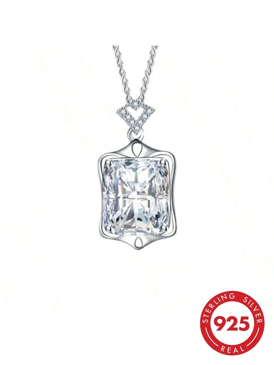 Collier pendentif en argent sterling 925 avec zircone, convient pour un port quotidien et comme cadeau - Blanc - Voir 1