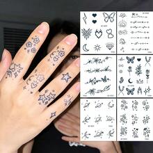6 PCS Natural Herbal Juice Temporary Tattoo Stickers Waterproof Semi Permanent Butterfly Flower Moon Diamond Realistic Body Art For Finger Neck Shoulder - Black - View 1