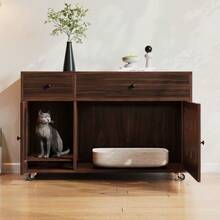 Cat Litter Box Cabinet (Mobile Litter Box) – Cat Cabinet/House With Removable Sand Drainage Tray, Thermally Insulated, Without Litter Box, 100*45*66 Cm, Walnut Color - one-size - View 5