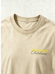 Men's Casual Summer Washed Cotton T-Shirt Old Row Outdoor Fish Print, Round Neck Short Sleeve Lightweight Knitted Fabric, Rib Details 100% Cotton - 米色 - 查看 4