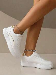 Gold-Rimmed, Ultra-Stylish Women's Sneakers With A Comfortable Feel And Simple, Elegant Color Scheme ,Zapatillas Elegantes De Mujer,Zapatos De Mujer - 金色升級款 - 查看 3