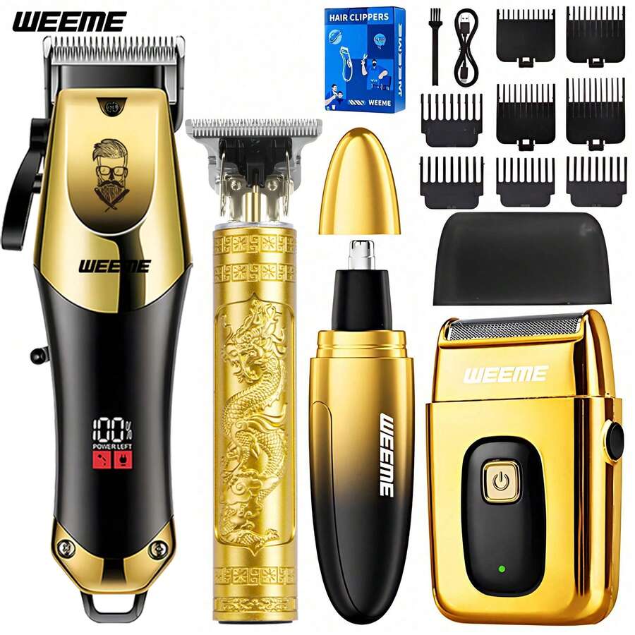 Bộ dụng cụ chăm sóc cá nhân bằng điện WEEME 4 món/3 món/1 món dành cho nam giới - Bao gồm máy cắt tóc không dây, kéo tỉa, máy tỉa râu chính xác, máy tỉa lông mũi và máy cạo râu điện, bộ sạc USB kèm lược dẫn hướng, lý tưởng cho việc cắt tóc tại nhà, cạo râu hàng ngày và chăm sóc toàn thân.