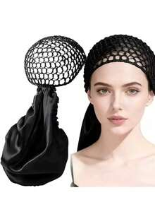 Mũ trùm đầu bằng satin có thể điều chỉnh 2 trong 1, hai mặt, phù hợp với kiểu tóc xoăn, tóc tự nhiên và tóc tết, vành rộng, phụ kiện tạo kiểu tóc, thiết kế hai mặt, thoáng khí và thoải mái. - Nhiều kiểu dáng - Xem 3