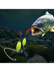 1pc 2-Hook Fishing Rig, Isani Barbed Carp Hooks Size 3-13, Ready-To-Use Carp Fishing Rig Lure - Multicolor - View 3