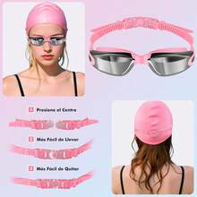 Gafas de Natación Profesionales con Accesorios (Gorra, Tapones, Clip Nasal) - Antivaho, Sin Fugas y Lentes Protección UV para Adultos, Niños, Mujeres y Hombres - Confort Suave - 1 - Ver 1