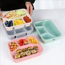 4-Compartment Premium Bento Box, High-Quality Transparent Lid, Dishwasher & Microwave , Multi-Color Options - Suitable For Office Workers And Students To Prepare Meals, Student Meal Solution, Food Portion Control, Leak-Proof Sealed Food Storage, Divided Food Container, Stackable Lunch Box, Reusable Tray, Perfect Kitchen Accessory - Multicolor - View 5