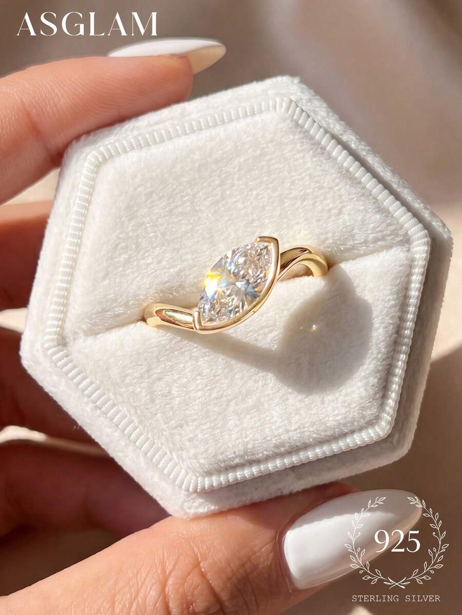 1件 925純銀馬眼石百搭戒指，適合女孩日常穿搭、婚禮儀式、女友禮物 - 馬眼波浪 - 查看 1