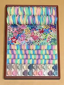240pcs Colorful Sweet & Cute Women Hair Accessories Set, Including Hair Scrunchies, Star Hair Clips, Small Square Hair Claws, Bone-Shaped Hair Clips, Suitable For Casual Daily Use,Ponytail Holders,Hair Barrettes - Multicolor - View 2