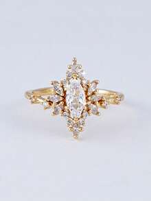 1 chiếc nhẫn đính đá Cubic Zirconia tinh xảo, thích hợp cho nữ giới đeo hàng ngày, đính hôn hoặc cưới. - Vàng - Xem 1