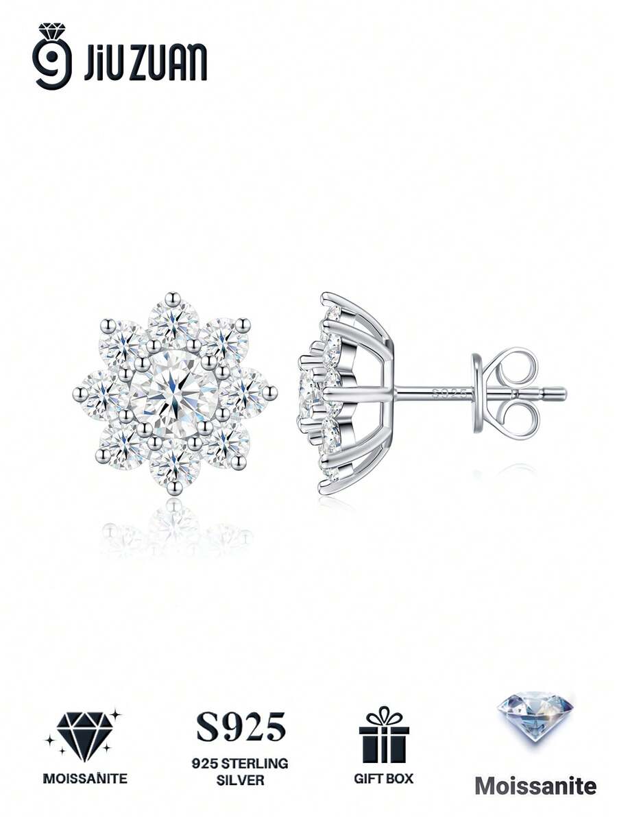 Pendientes de moissanita de plata de ley 925, pendientes elegantes de uso diario hipoalergénicos de lujo de nicho, regalo de cumpleaños para la novia con certificado