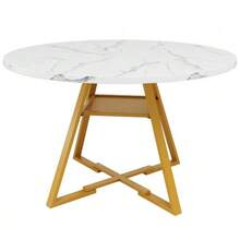 Dining Set (5 Pieces), 120x120x75 Cm Round Dining Table With 4 Chairs, Round Coffee Table For 4-6 People, Grey Velvet Chairs. - White - View 8