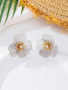 1 Pair Enamel Floral Drop Earrings, Lovely Flower Shape Earrings Pendants For Women, Daily Wear Jewelry - 黃金 - 查看 9