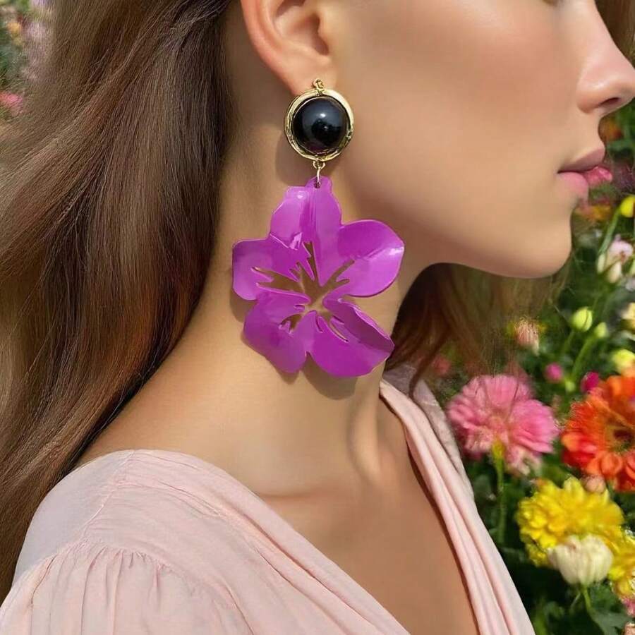 ZA Cross-Border Korean Pastoral Style High-End Creative Design Simple Acrylic Flower Earrings For Everyday Women's Wear - 黃色 - 查看 1